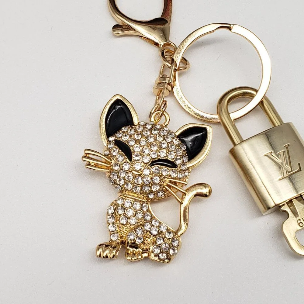 Louis Vuitton Gold Padlock Key 🔒 Authentic LV Charm + Unbranded Cat Keychain